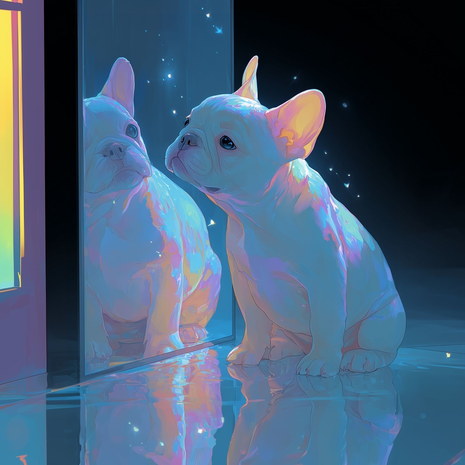 名入れOK リフレクション - フレンチブルドッグ フレブル犬 No.1 アートポスター ペットロス うちの子記念日 北欧 ナチュラル モダンインテリア