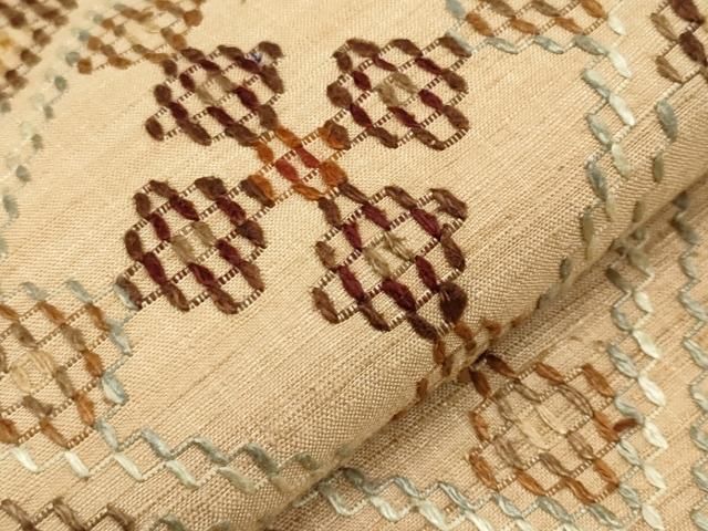 平和屋本店□極上 琉球伝統織物 琉球花織 九寸名古屋帯 紬地 草木染 玉  