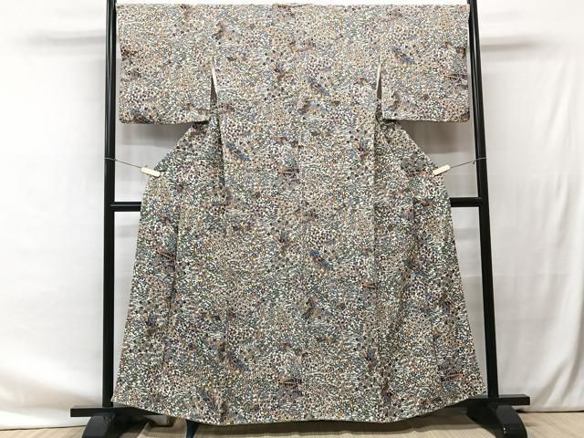 平和屋着物●上質な小紋　菊尽くし　鬼しぼ縮緬　正絹　逸品　未使用　DAAV3291du 平和屋着物○上質な小紋 菊尽くし 鬼しぼ縮緬 正絹 逸品 未使用