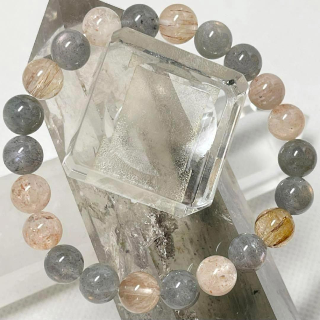 サンストーン ラブラドライト ルチル パワーストーンブレス 内径約15cm