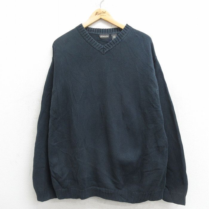 XL/古着 セントジョンズベイ 長袖 セーター メンズ 無地 コットン Vネック 紺 ネイビー 24sep25 中古 ニット トップス