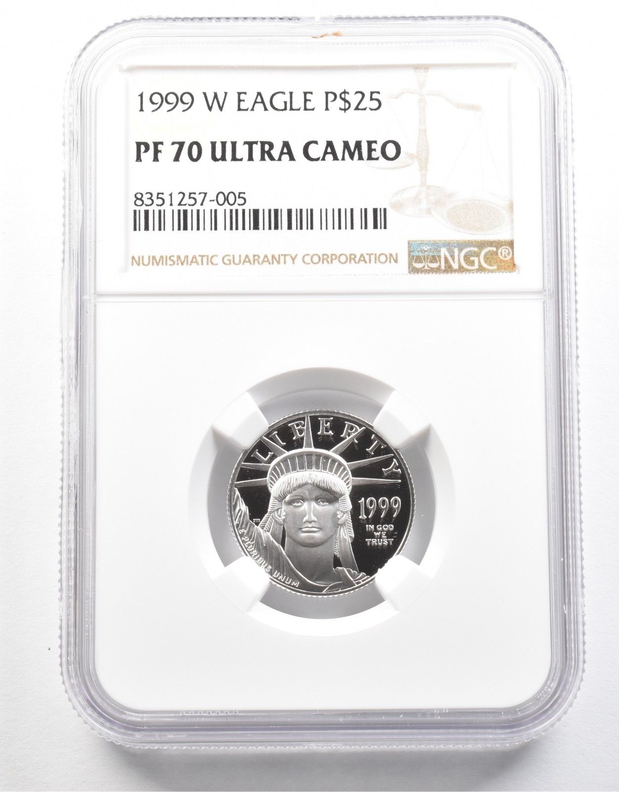 1999W 25ドル アメリカン プラチナ イーグル 1|4オンス プラチナ PF70 UCAM NGC *0773