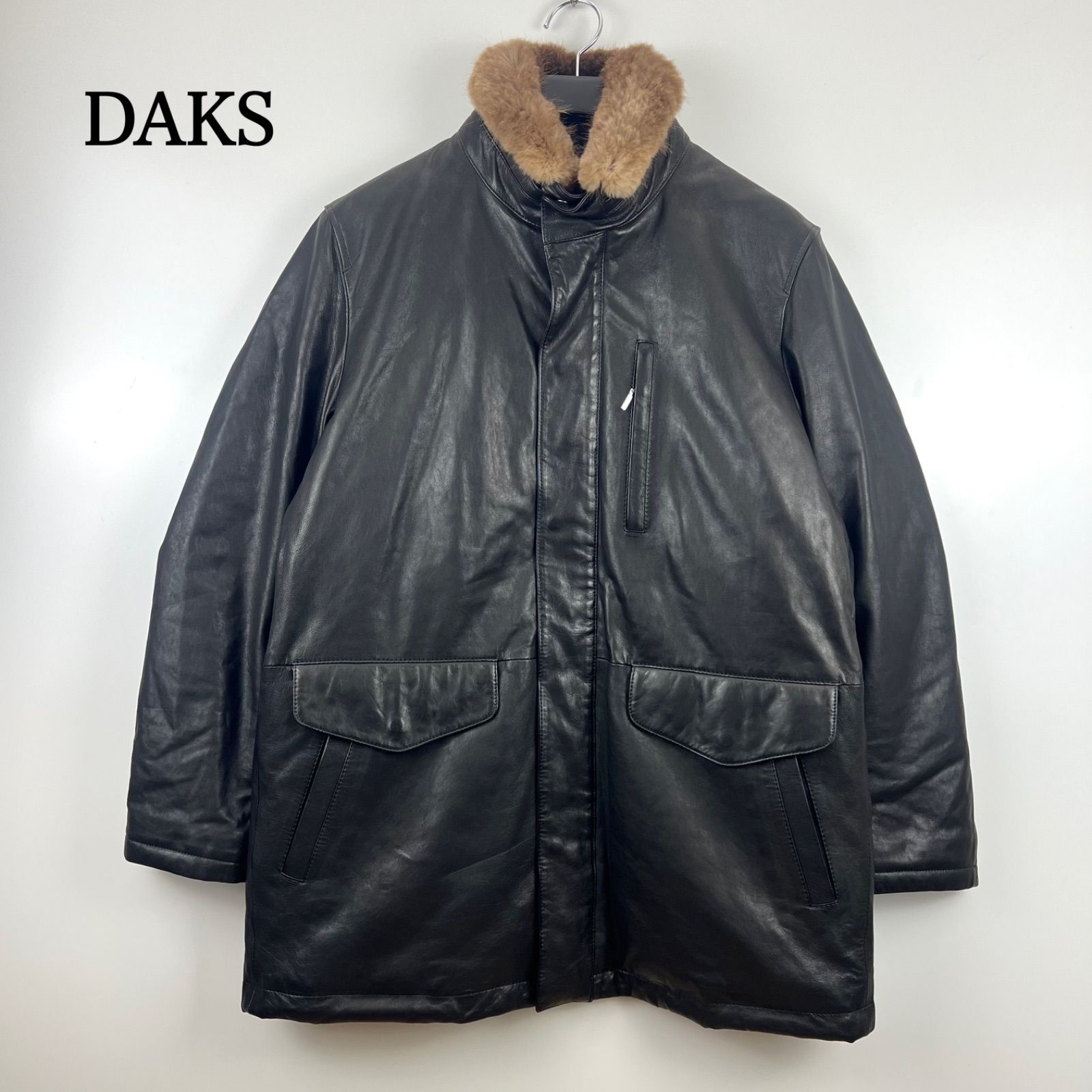 美品 DAKS ダウンコート フォックスファー ハウスチェック 42 XL 美品