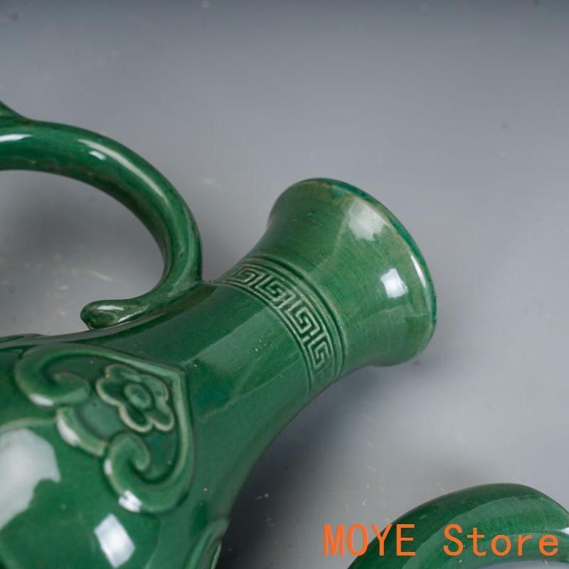 緑釉花紋執壺 茶壺 酒壺 陶磁器 現代工芸品 置物 - メルカリ