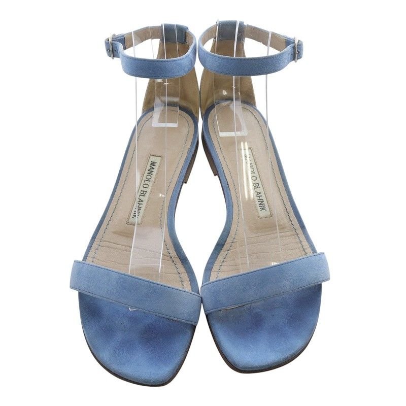 【美品】マノロブラニク Bordosli キャロリン スエード ディープブルー マノロブラニク MANOLO BLAHNIK CHAFLAHI フラット ストラップ