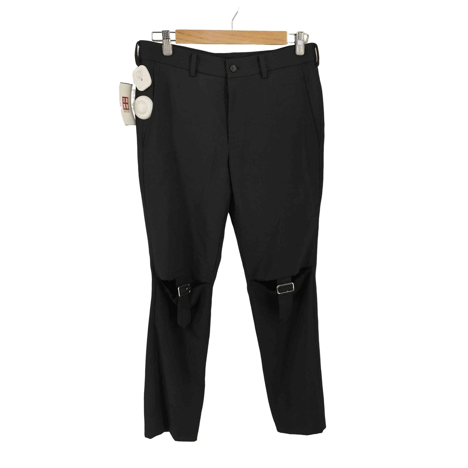 ブラックコムデギャルソン BLACK COMME des GARCONS 23AW ニーカットアウト デコラティブ バックル ウールギャバパンツ レディース JPN M