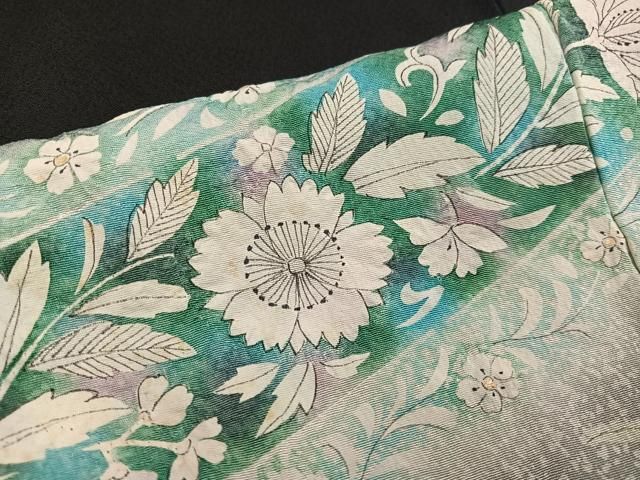 平和屋着物○東京友禅 菅有鬼一 訪問着 絞り 草花文 暈し染め 黒地