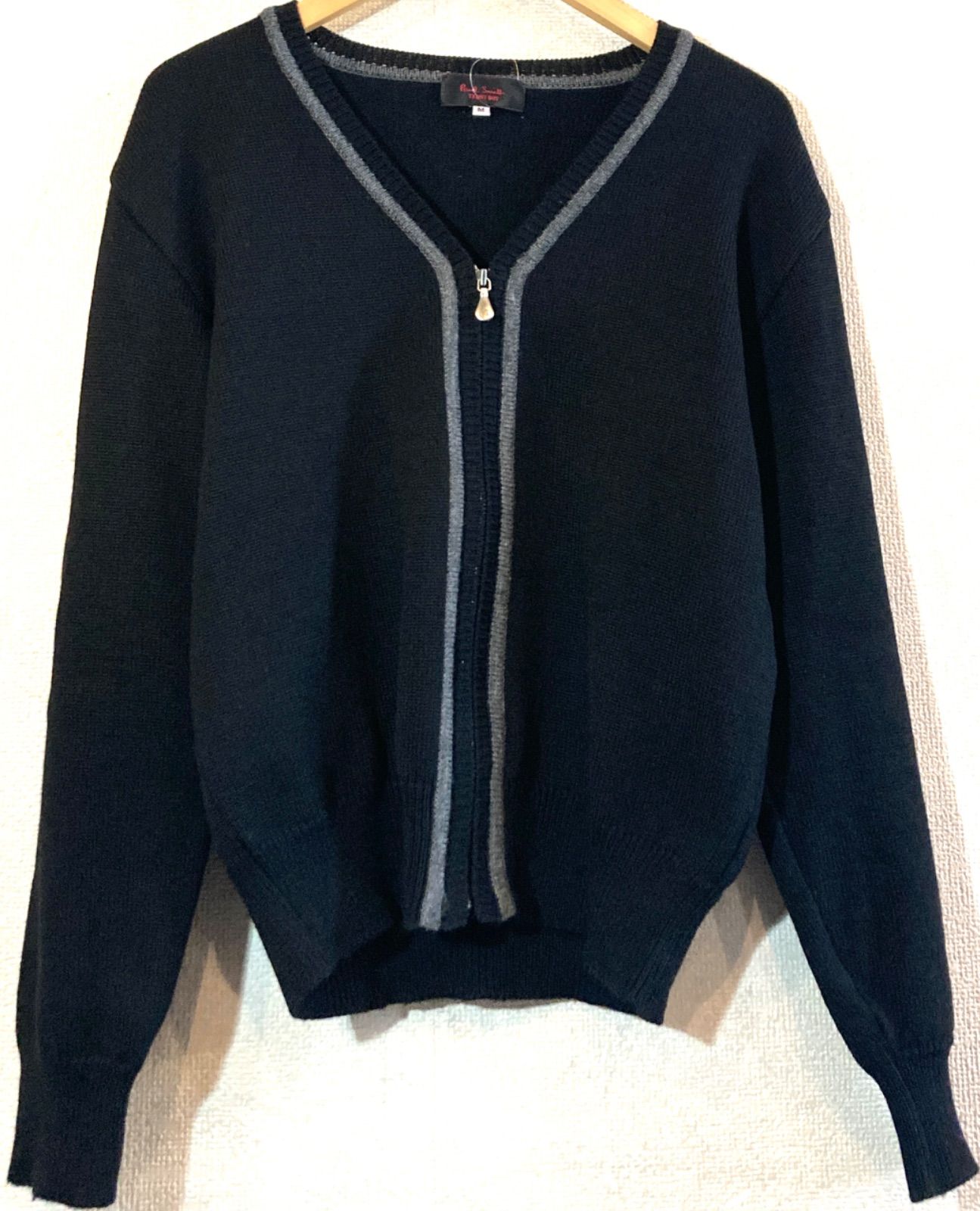 Paul Smith TEDDY BOY カーディガン ウール ライン ジップアップ ポールスミス テディボーイ 定価3万円 ブラック 黒