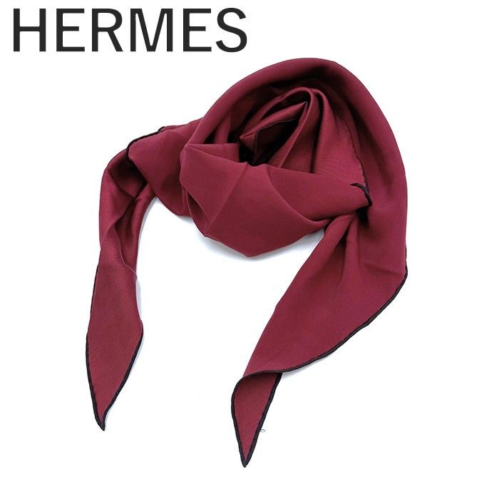エルメス HERMES 三角スカーフ 無地 シンプル パイピング ロゴ ワインレッド ブラック