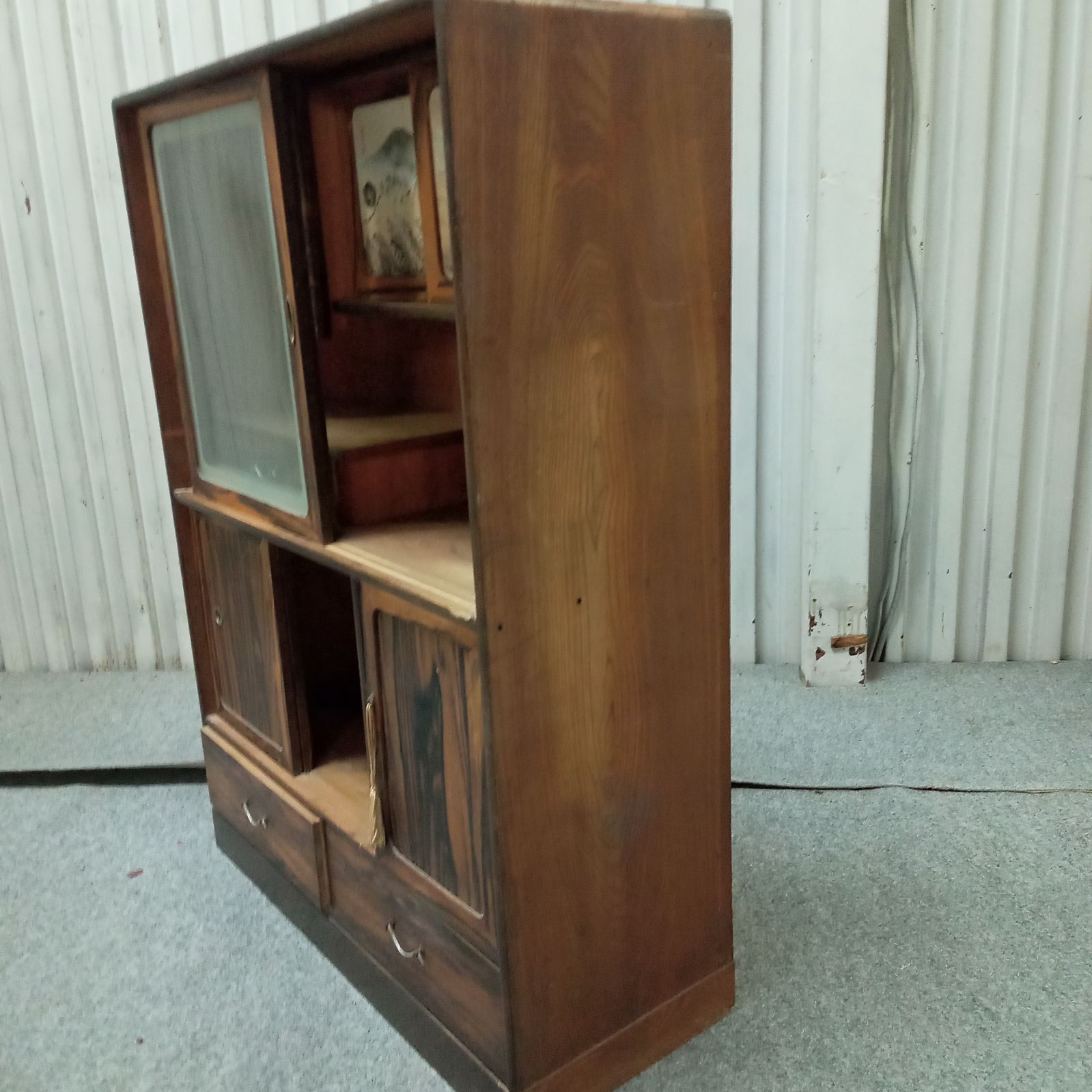 昭和レトロ　アンティーク茶箪笥 水屋箪笥 食器棚 飾り棚 茶棚 中古品 】和製ヴィンテージ 昭和レトロ 箪笥 和家具 水屋箪笥 飾り棚