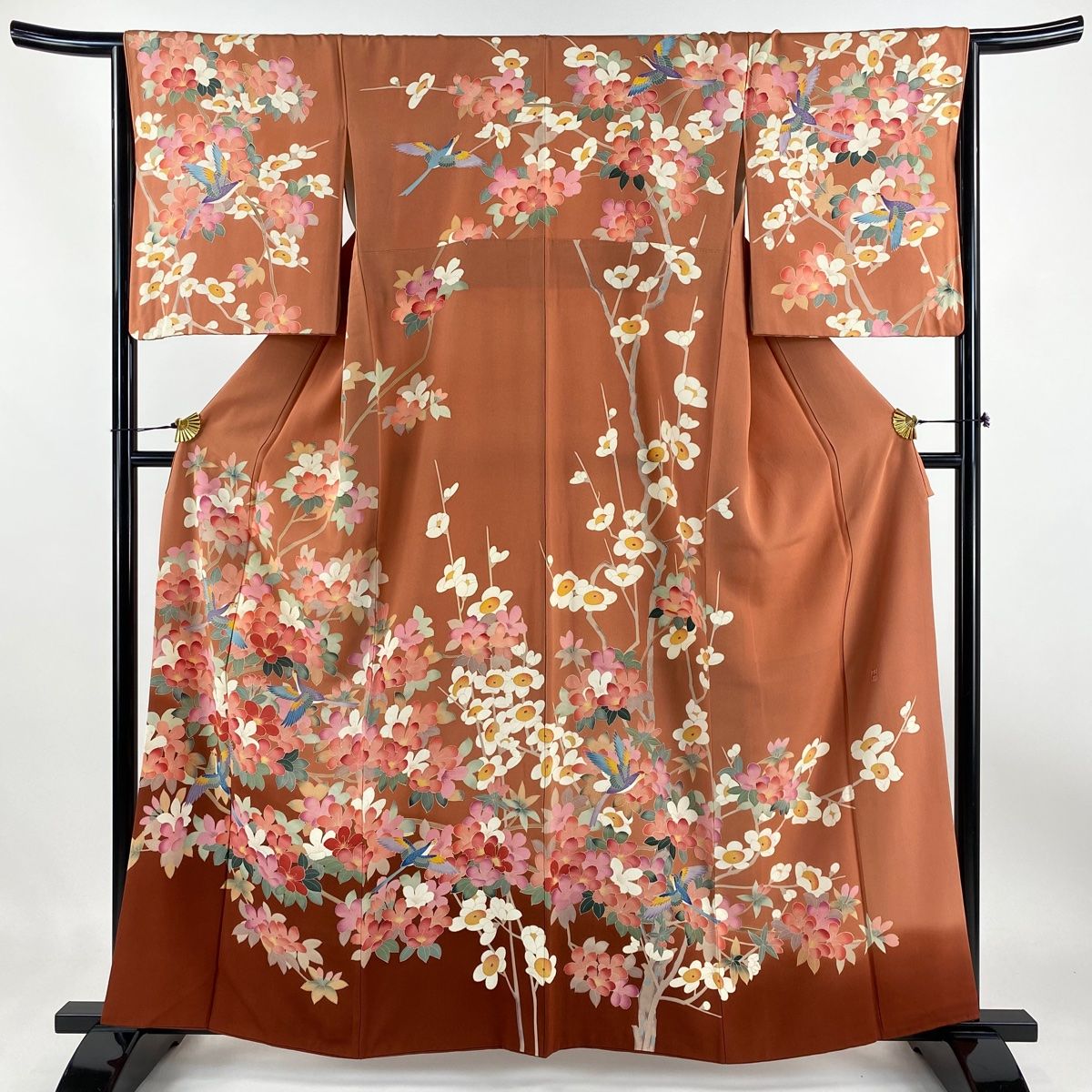 バイセル 美品 名品 訪問着 ベージュ 一つ紋 風景 草花 建物 金糸 毎田仁朗 正絹 164cm Mサイズ ☆☆☆☆