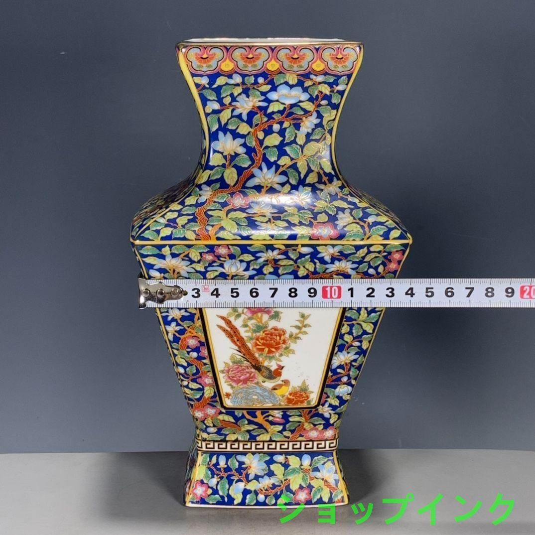 パステル琺瑯彩花鳥蒔絵四方尊瓶 景徳鎮 陶磁器 装飾品 現代工芸