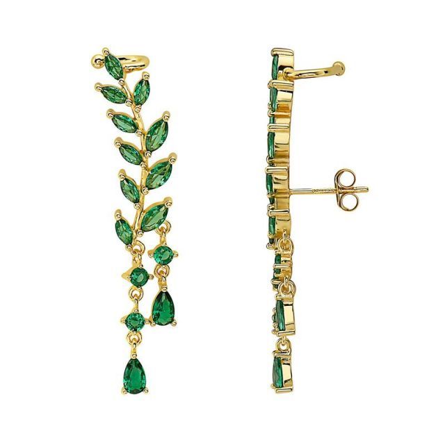 【送料無料】 アンブランデッド レディース ピアス・イヤリング アクセサリー 14k Gold Over Sterling Silver Green Cubic Zirconia Leaf Stud Earrings Gold Tone