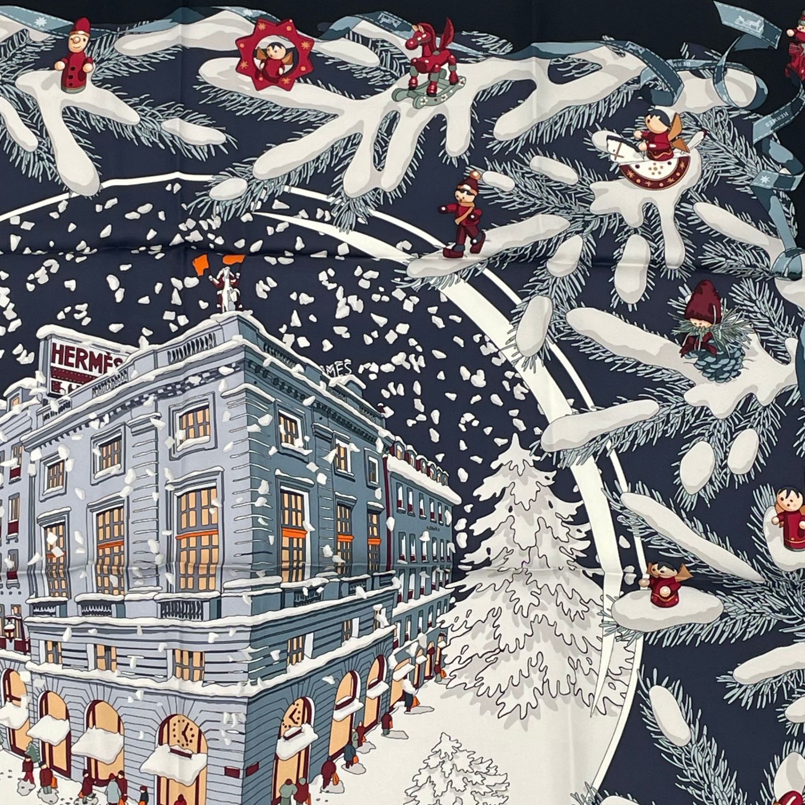 極美品 Hermes エルメス カレ90 Noel au 24 Faubourg フォーブル24番地のクリスマス シルク スカーフ ブラック -  メルカリ