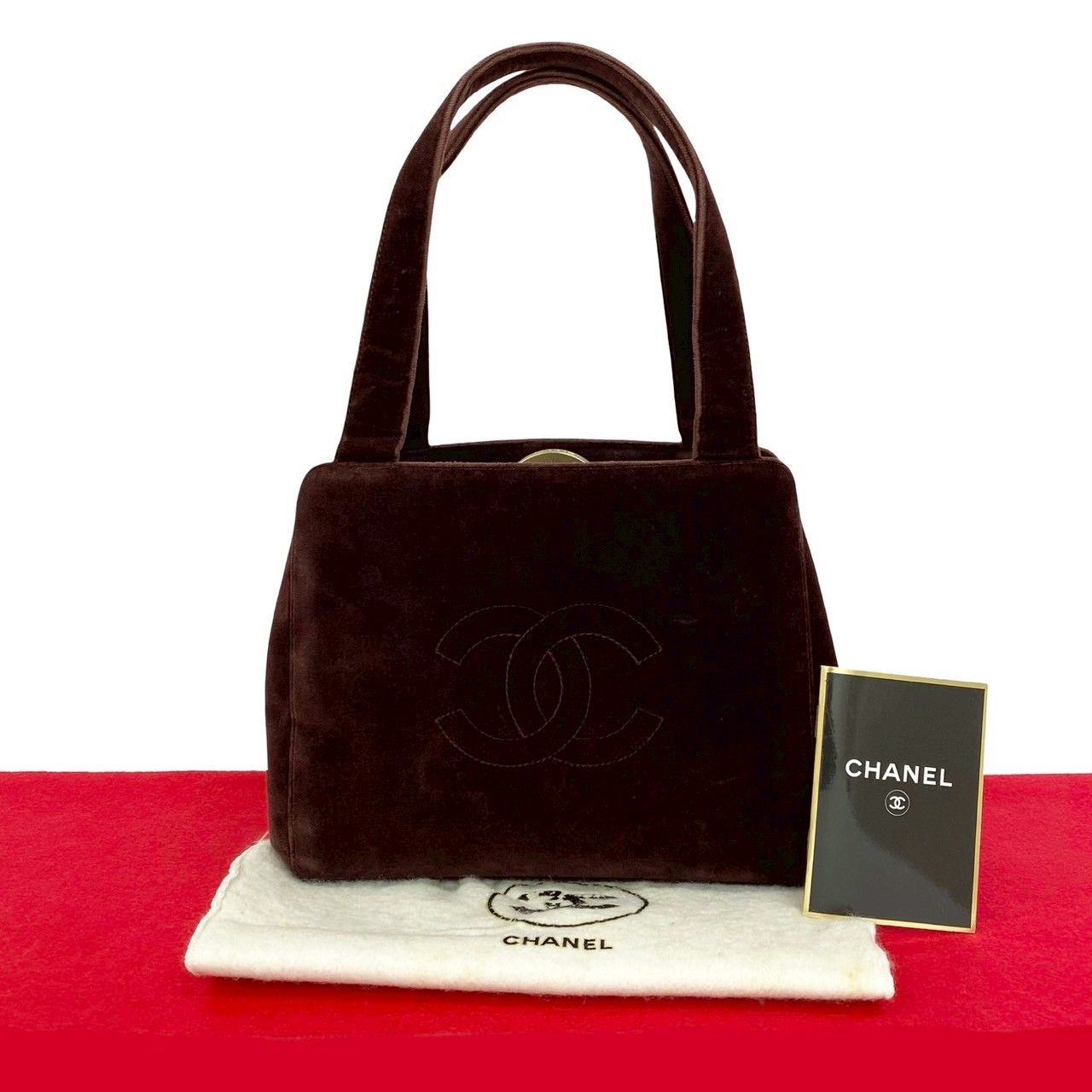 CHANEL ココマークベロアレザーハンドバッグ A-7977 CHANEL シャネル ココマーク ベロア レザー ハンドバッグ ブラック A-7977