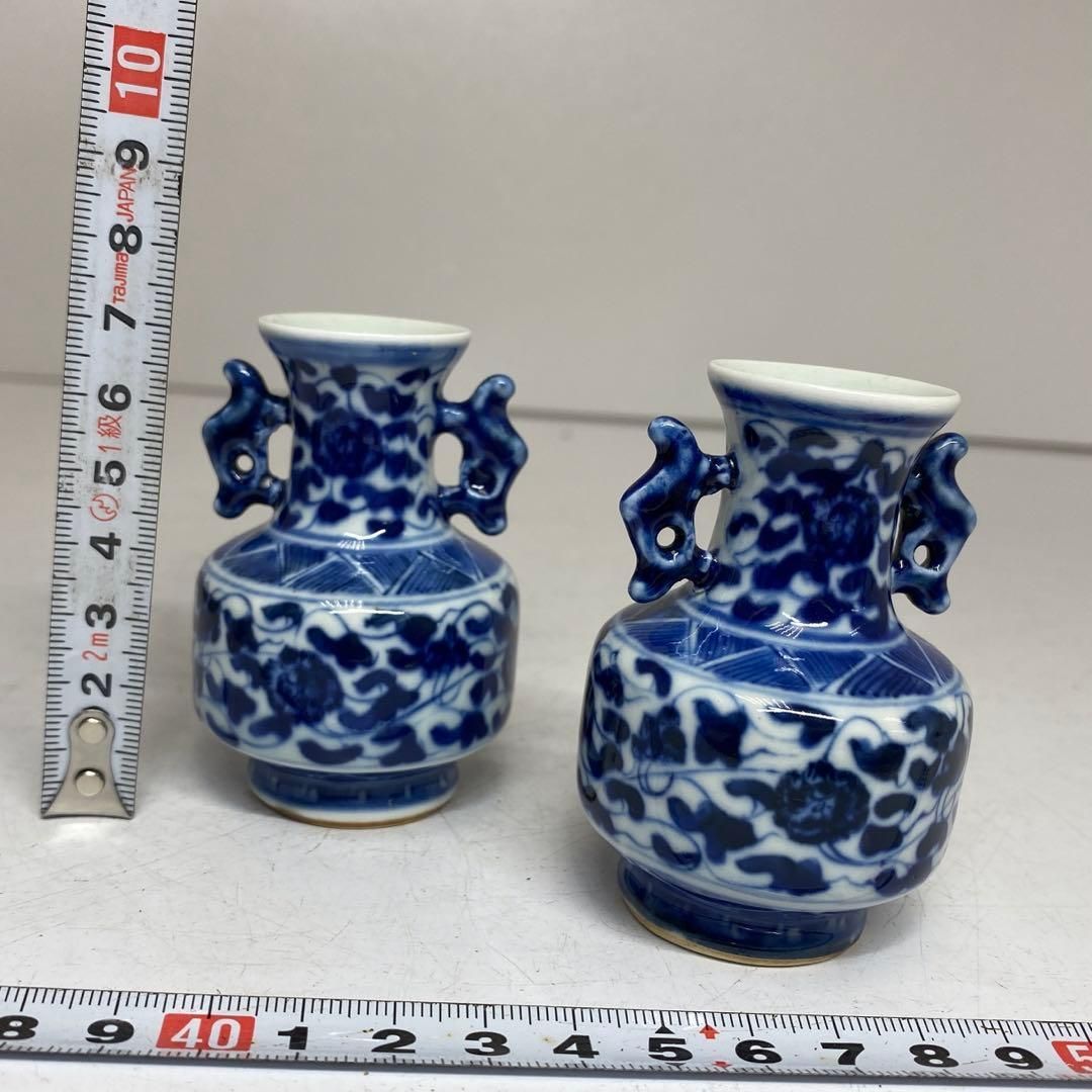 中国清時代 青花 花入 一対 タカチ 東さ5 0704