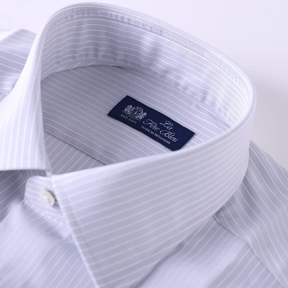 La fete bleu MADE IN HITOYOSHI ☆白地×ブルーストライプワイシャツ L