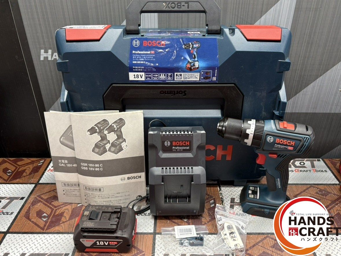 〇 ♥開封品 ボッシュ BOSCH GSB18V-90C コードレス振動ドライバードリル バッテリ×1 充電器付き ケース留め具破損有り