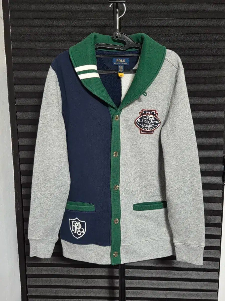 ポロラルフローレン ジュニア カラーブロック フットボールパッチ カーディガン