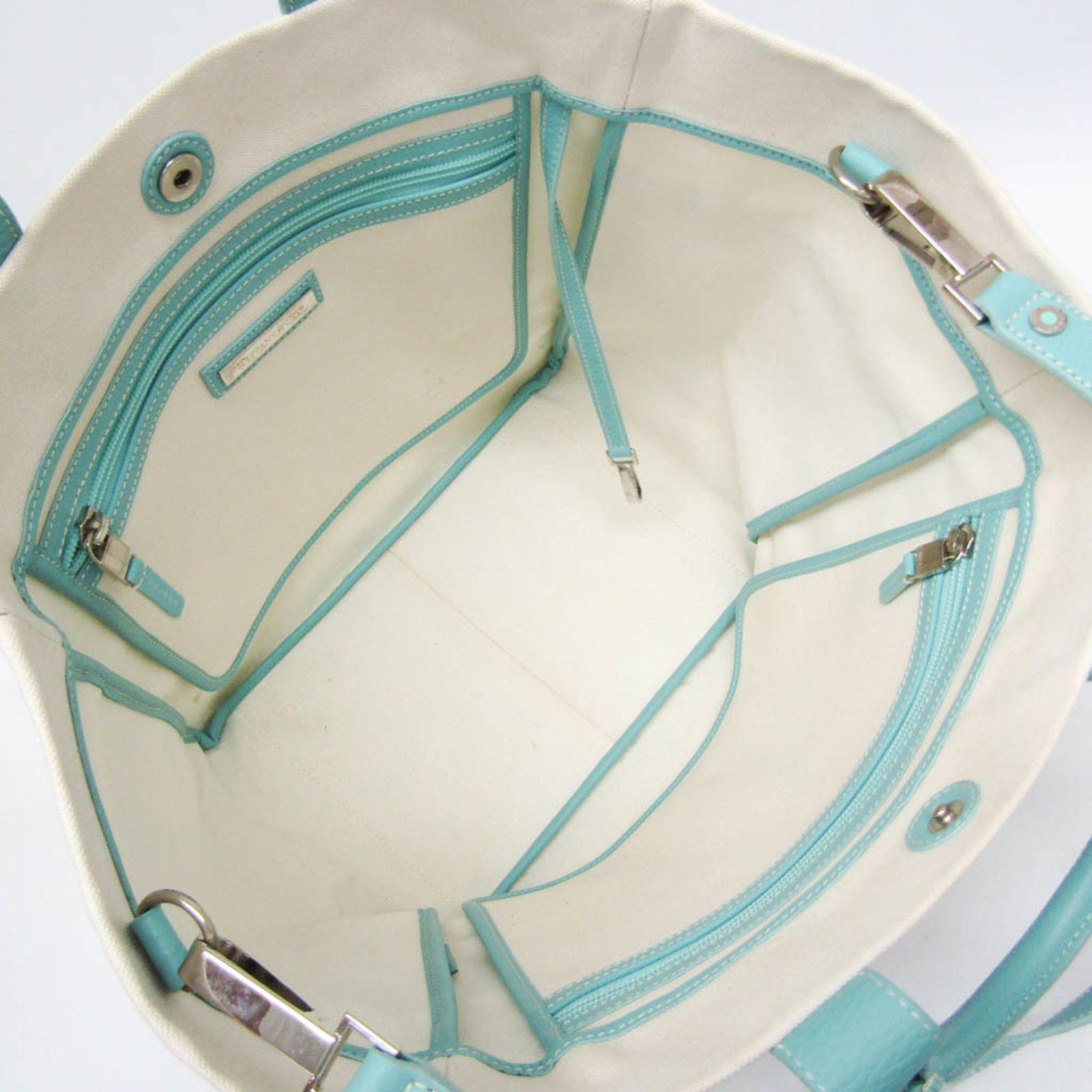 ティファニー　クラッチバッグ　キャンバス　ホワイト　ブルー　キャンバス Tiffany & Co. - 美品♡ティファニーブルー♡保存袋♡箱♡説明書