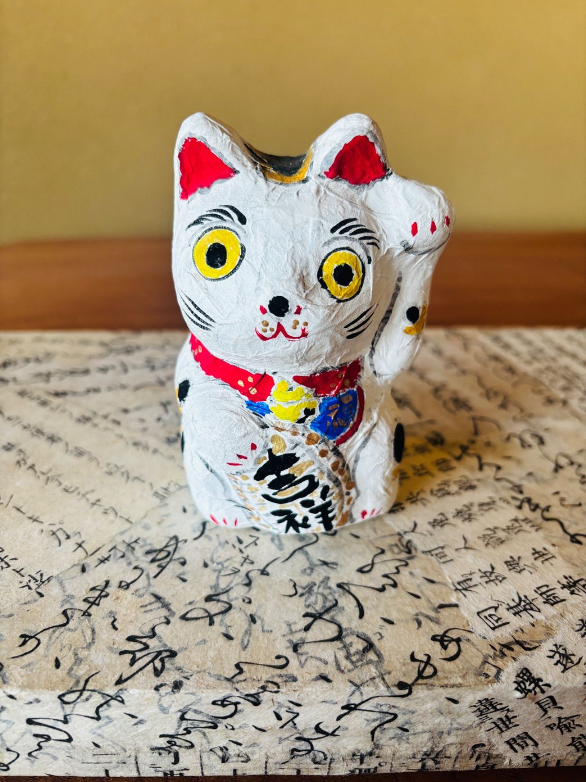 陶器製 招き猫 幸運を呼ぶ置物 常滑焼 BIGサイズ 左手上げ 希少品 陶器