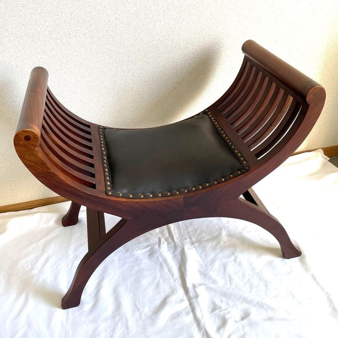 カルティニチェア 座面レザー 黒ブラック バリ島 クラブチェア蟹 椅子 猫脚スツール アジアン家具