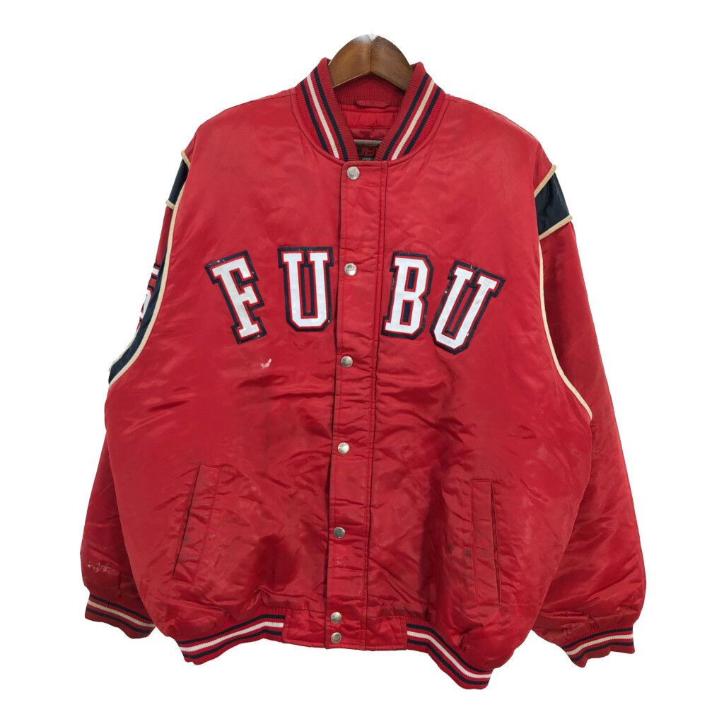 90年代 FUBU フブ ナイロン スタジアムジャケット レッド (メンズ XL) 中古 古着 R6042