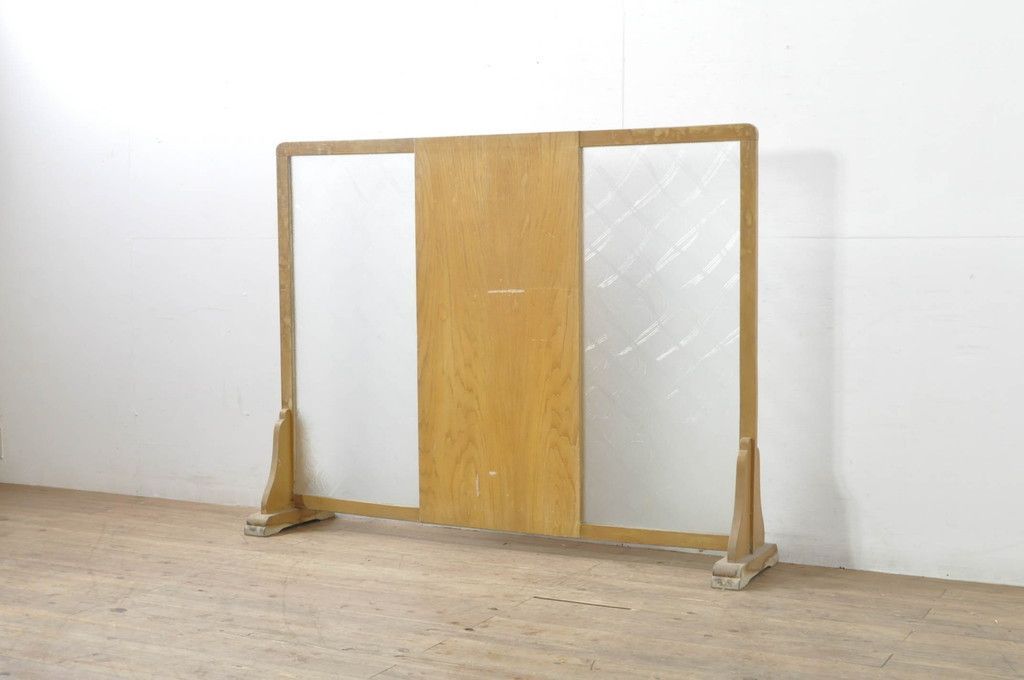 アンティーク 衝立 四面 透かし彫り パーテーション 木彫り 鶴 松 竹