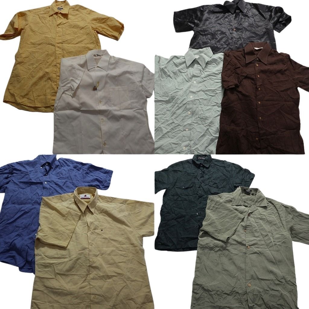 古着卸 まとめ売り 無地 半袖シャツ 9枚セット (メンズ Ｓ ) ダブルフラップ サテン ボックスシャツ ブラック 黒 中古 古着 NA4002