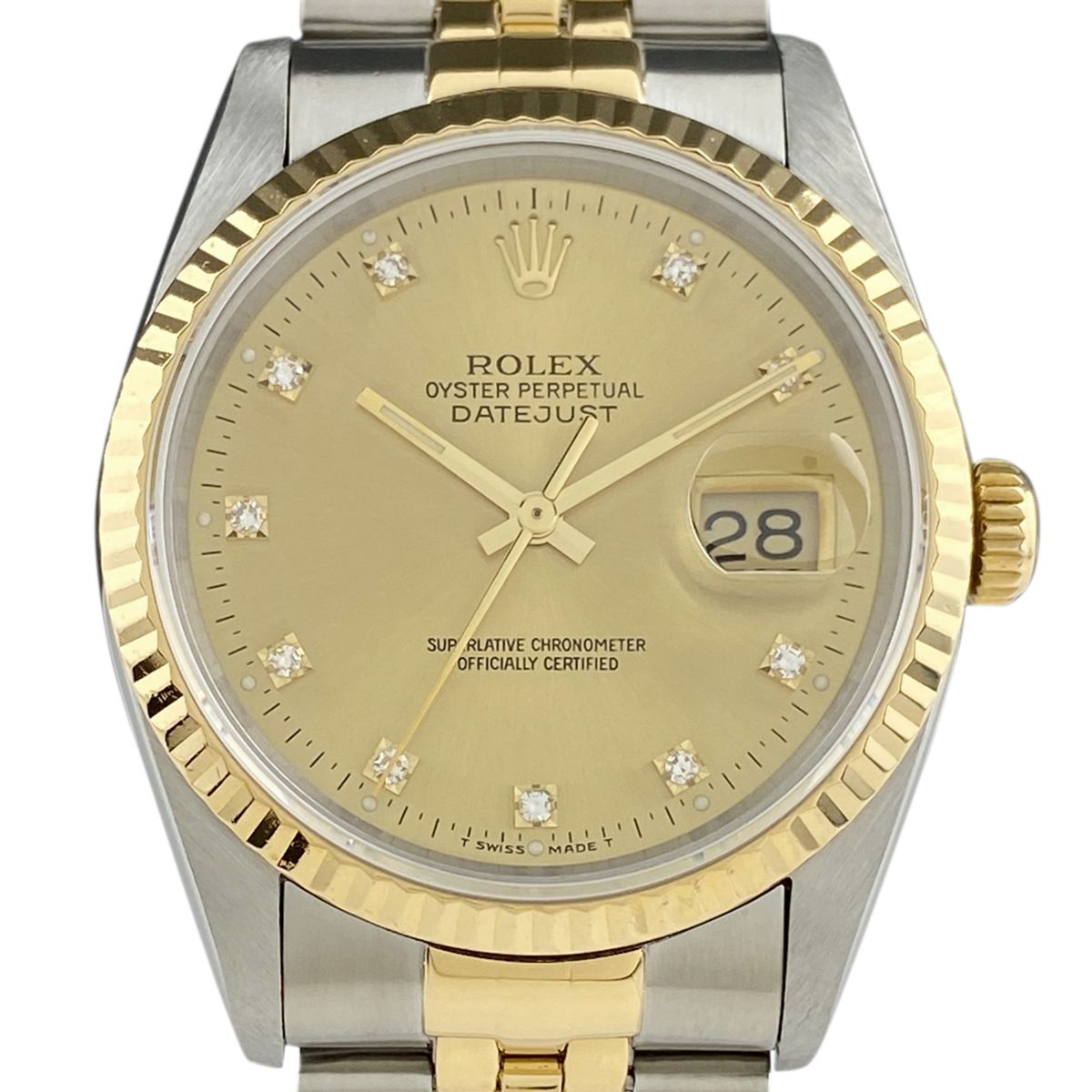 ロレックス ROLEX デイトジャスト 10Pダイヤ 16233G 腕時計 SS YG ダイヤモンド 自動巻き シャンパンゴールド メンズ 【中古】  - メルカリ