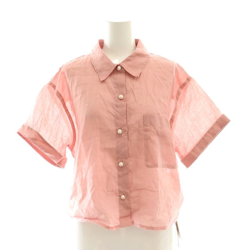 アプワイザーリッシェ Apuweiser-riche 23AW パール釦半袖エアリーリネンシャツ クロップド 前開き シアー ロールアップ 1 S ピンク /CX ■OS