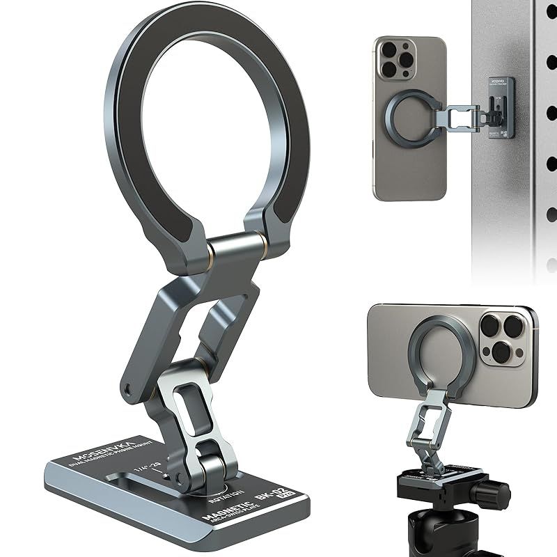 【お得，大得価】 【新品】 MOSENVKA スマホスタンド MagSafe対応 両面マグネット 超?磁力 マグセーフ スマホホルダー 三脚マウント マグネット 車載ホルダー アルミ合金製 折りたたみ式 三脚架対応 1/4インチネジ スマホスタンド
