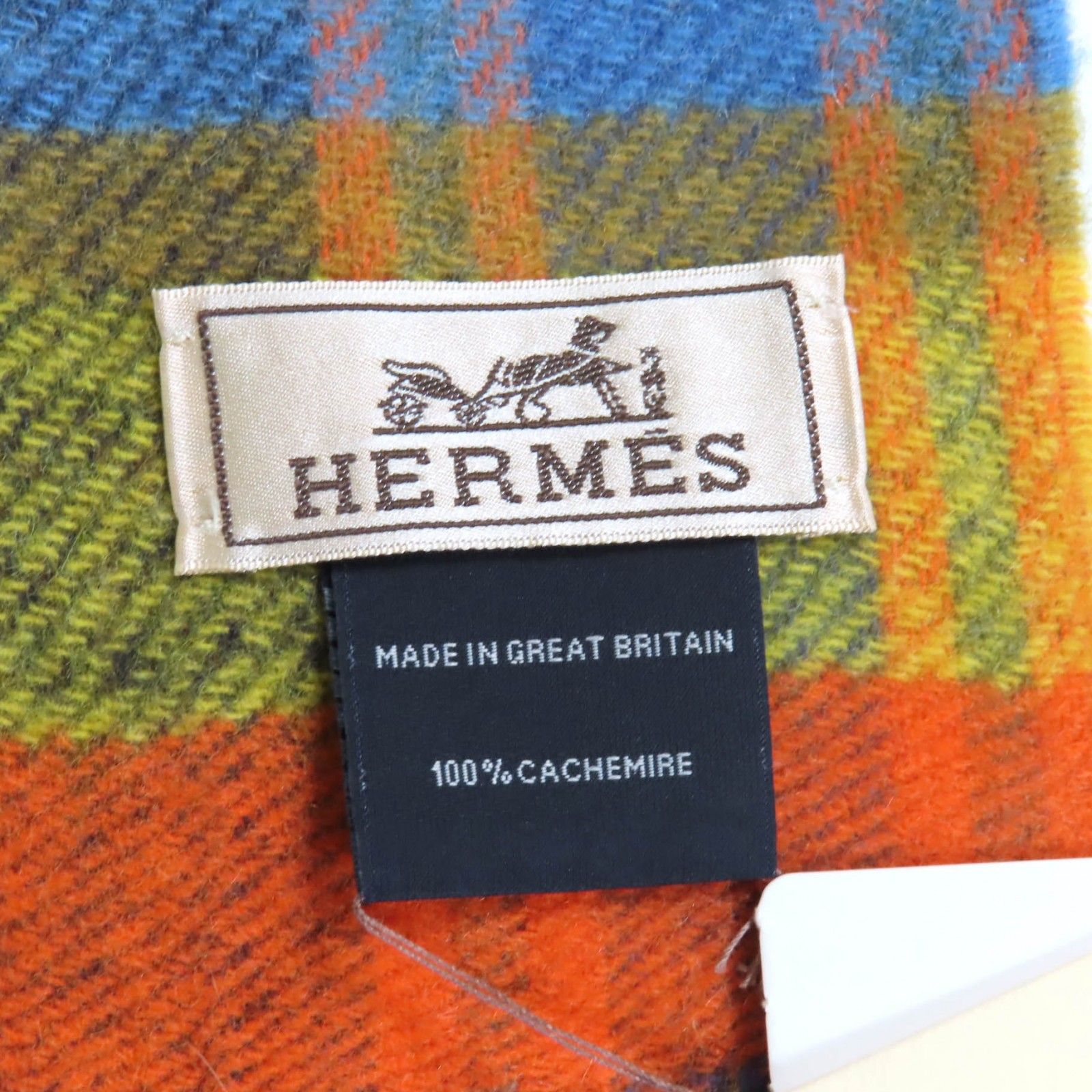 未使用品☆HERMES エルメス カシミヤ100％ 馬具柄 チェック フリンジ付  