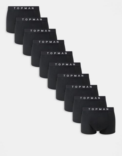 送料無料 トップマン メンズ トランクス アンダーウェア Topman 10 pack trunks in black Black