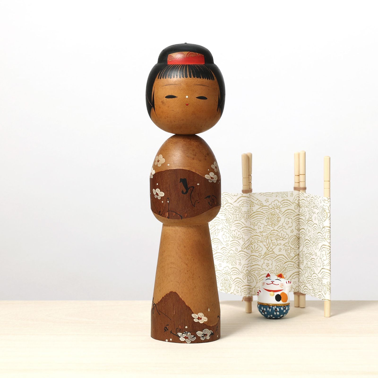 ヴィンテージ新型こけし、工人不明、石川啄木の詩、高さ24cm