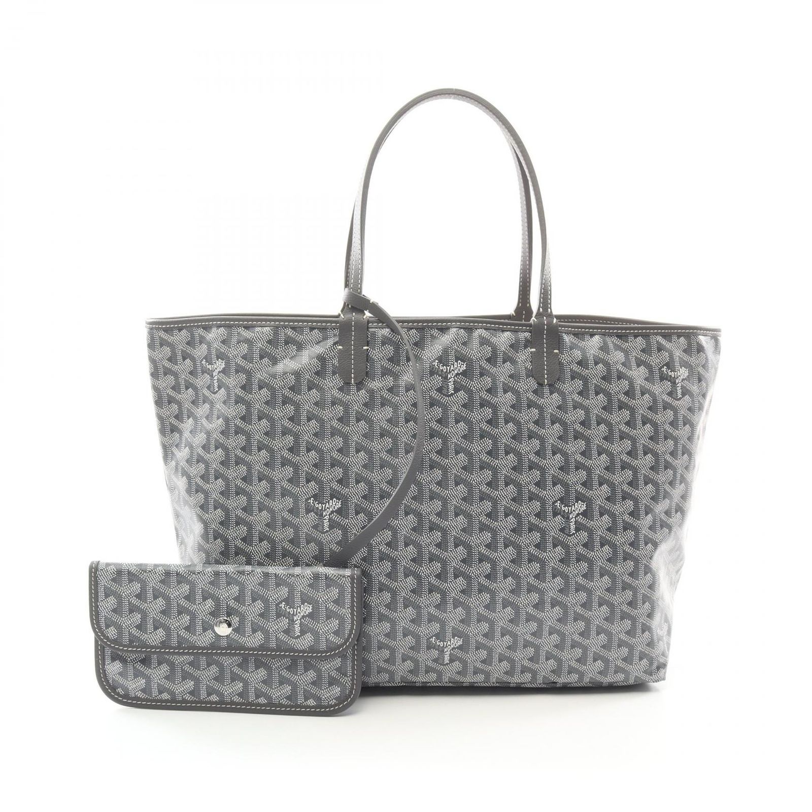 ゴヤール GOYARD トートバッグ サンルイPM グレー PVCコーティングキャンバス レザー サンルイPM レディース Used A