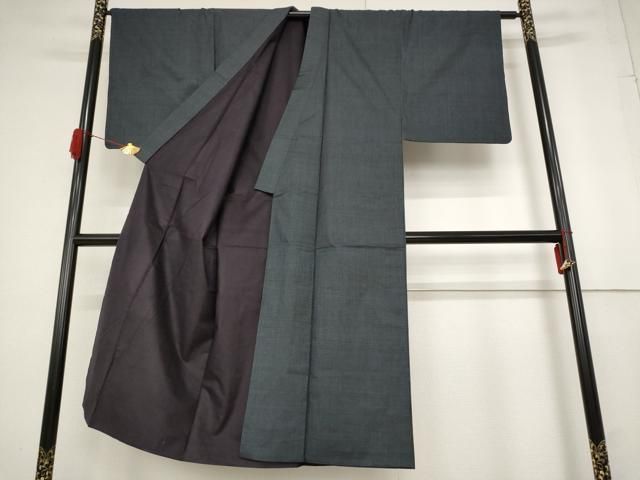 平和屋本店□極上 男性 色無地 アンサンブル 長羽織 紗 着物:薄花色× 