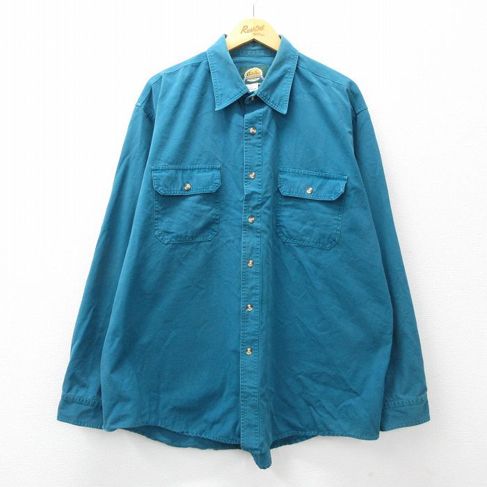 XL/古着 カベラス 長袖 シャツ メンズ 00s 大きいサイズ ロング丈 オックスフォード コットン 青緑 23dec13 中古 トップス
