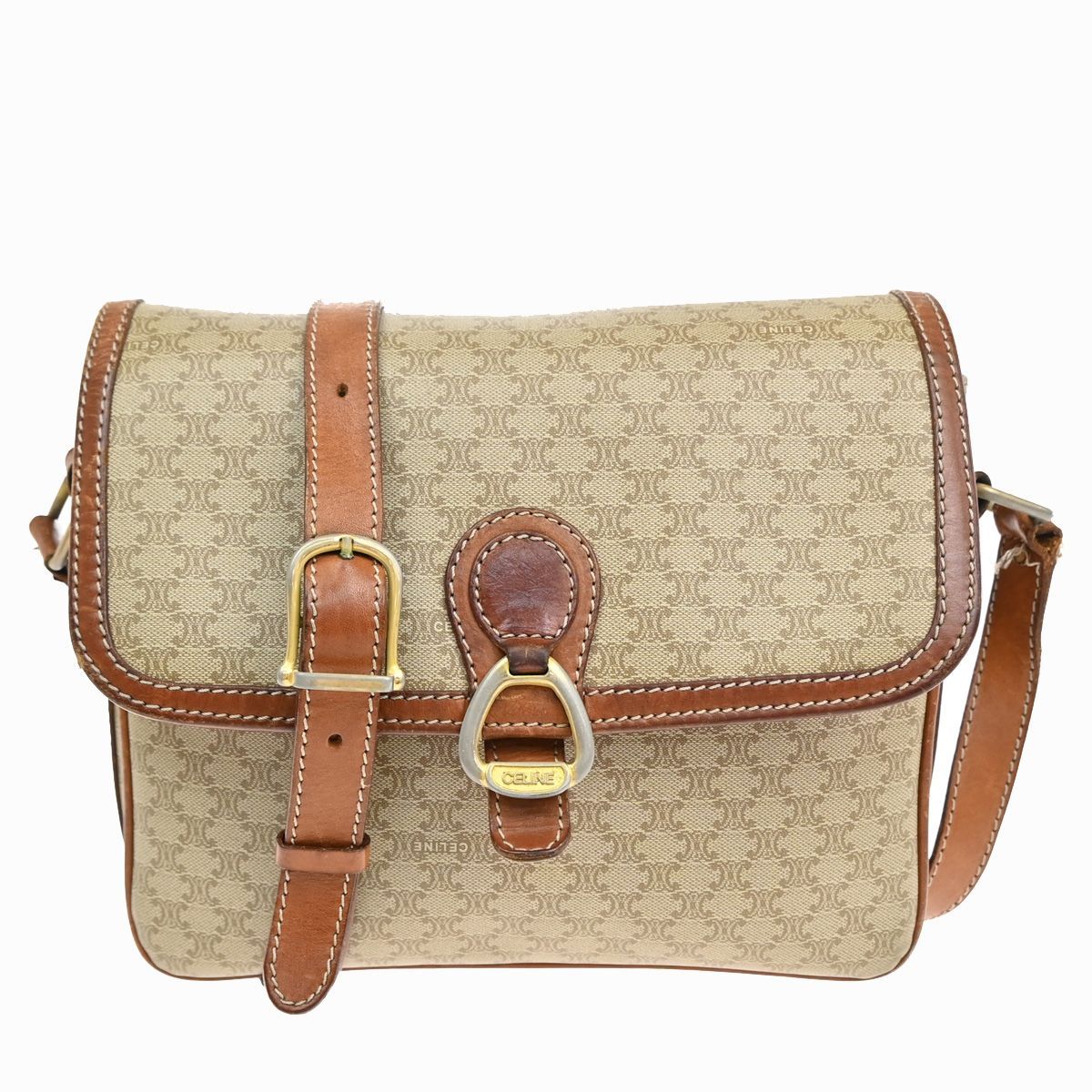 極美品 セリーヌ マカダム 柄 サークル ロゴ 金具 レザー ショルダーバッグ. CELINE】ショルダーバッグ マカダム柄 サークルロゴ金具 PVC