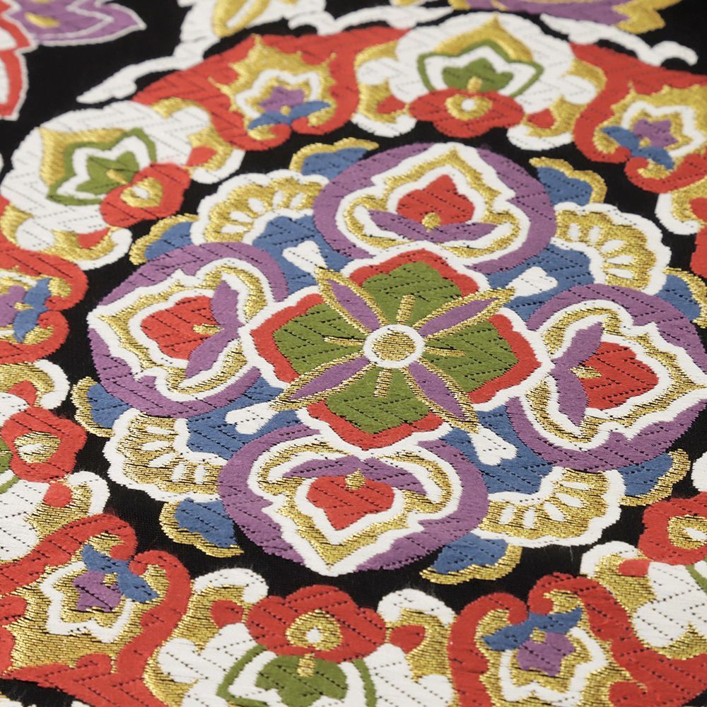 袋帯 黒地 華紋 花唐草 帯 唐織 極上 新品 正絹 金糸 銀糸 六通