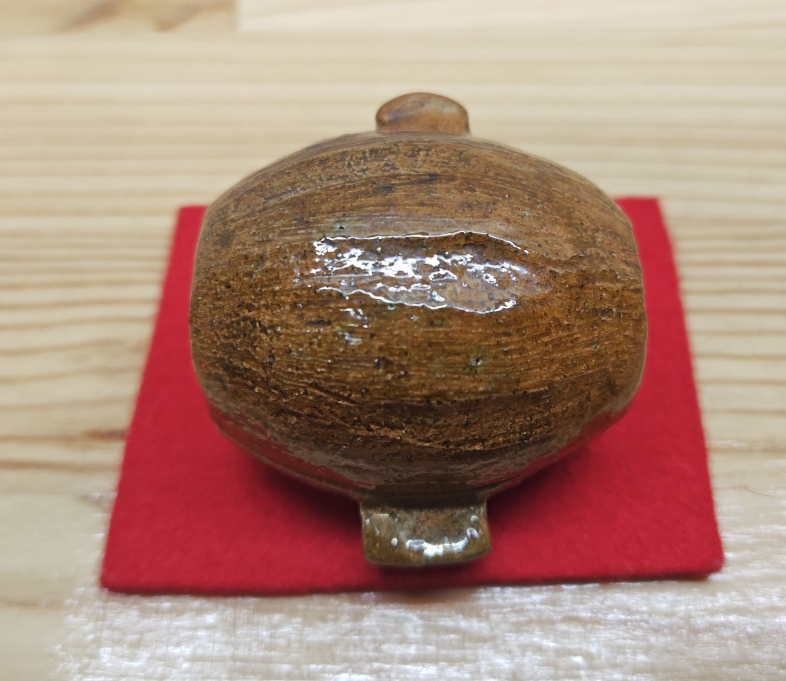 逢絢亭 茶道具 香合 大樋焼 飴釉 福槌香合 大樋長左衛門 共箱入り