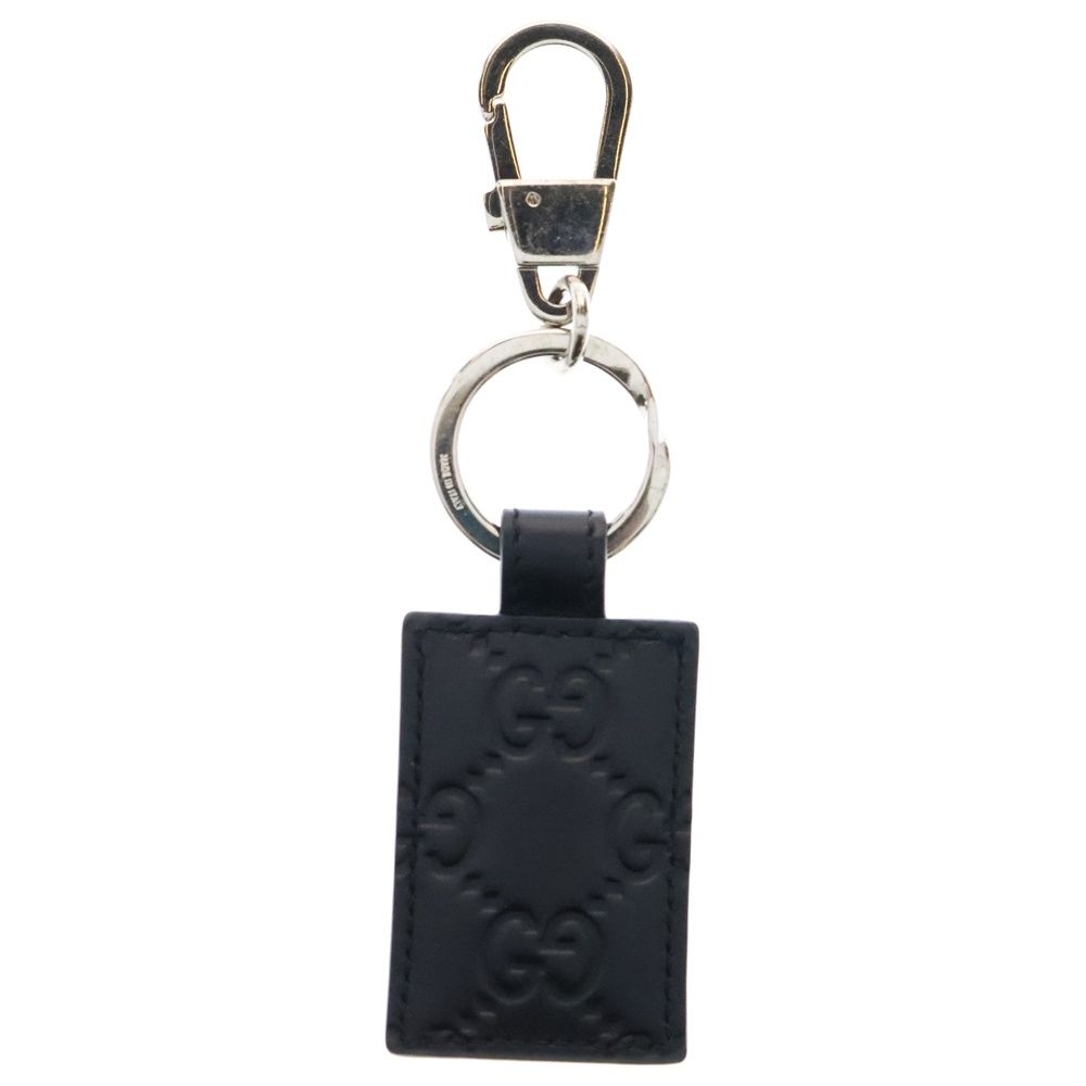 ☆ぱぷん☆ 新品未使用 グッチ レザーGGジャガード キーリングブラック GUCCI (グッチ) GG柄 キーリング付 レザー ストラップ ブラック