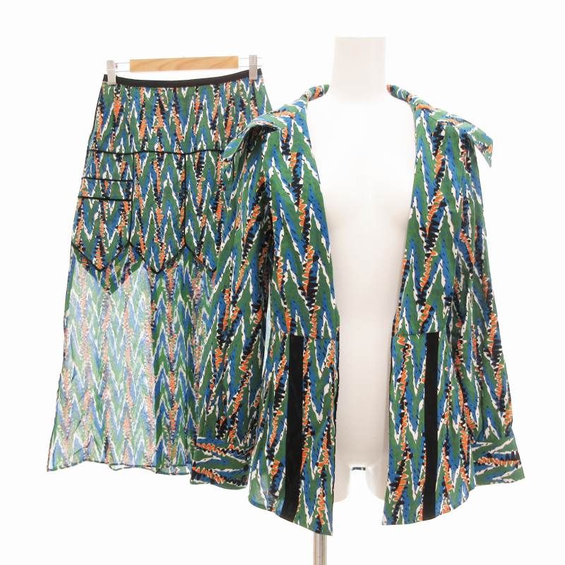 アカネ ウツノミヤ AKANE UTSUNOMIYA 19SS パイピングデザインセットアップ ジャケット フ スカート マキシ ロング 総柄 シアー シースルー 36 S マルチカラー SAI-FSK06-2002 |TZ 1019