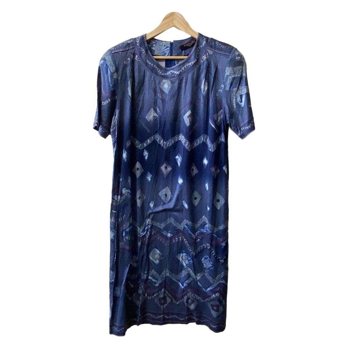 LEONARD レオナール ワンピース サイズLL レディース - ネイビー クルーネック 半袖 ロング