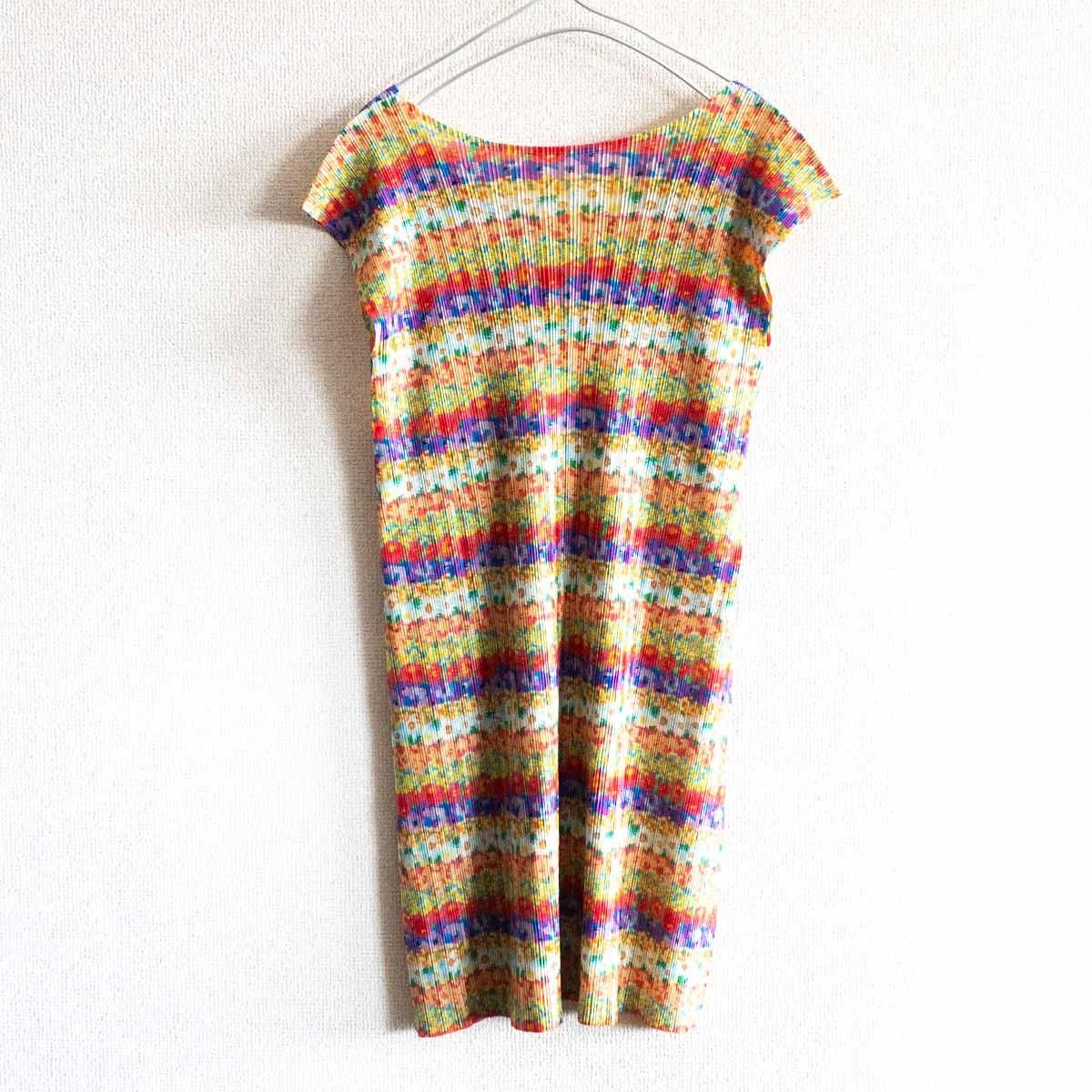 極美品】PLEATS PLEASE【プリーツ 花柄 チュニック ワンピース