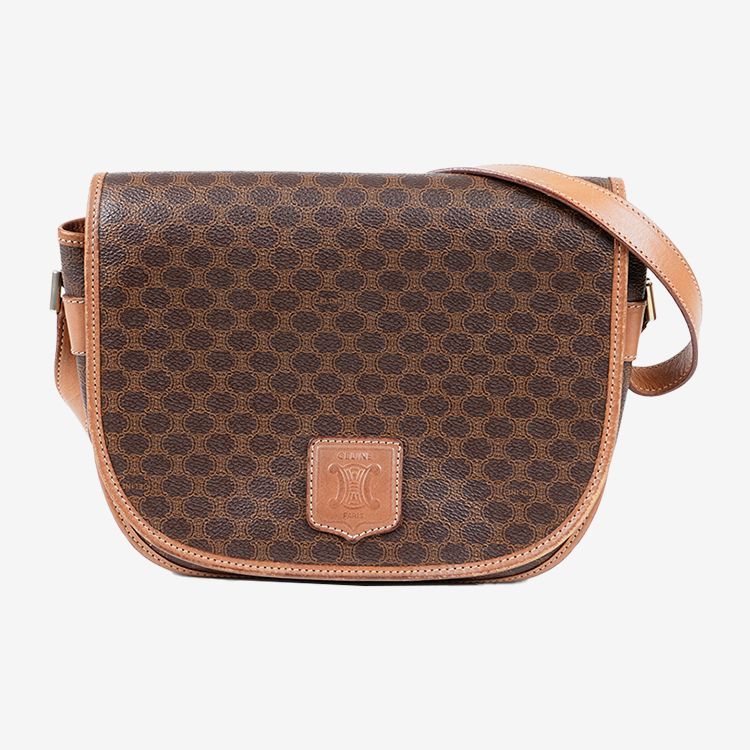 良品】CELINE マカダム柄フラップショルダーバッグ M12 ブラウン 
