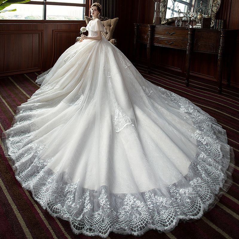 主婚用ウェディングドレス 花嫁用 オフショルダー トレーン付き 森系 超仙 夢幻 星空プリンセス 軽やかドレス シリーズ ZZ 520