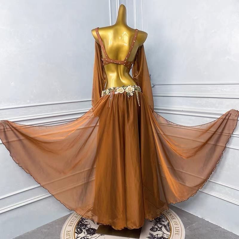 ♥ ベリーダンス オリエンタル衣装 刺繍 ブラ スカート オーダーメイド ステージ衣装 ブラウン