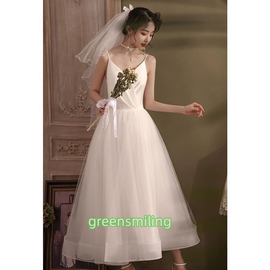 ウェディングドレス ホワイト 白 ロングドレス シンプル 袖あり 背中