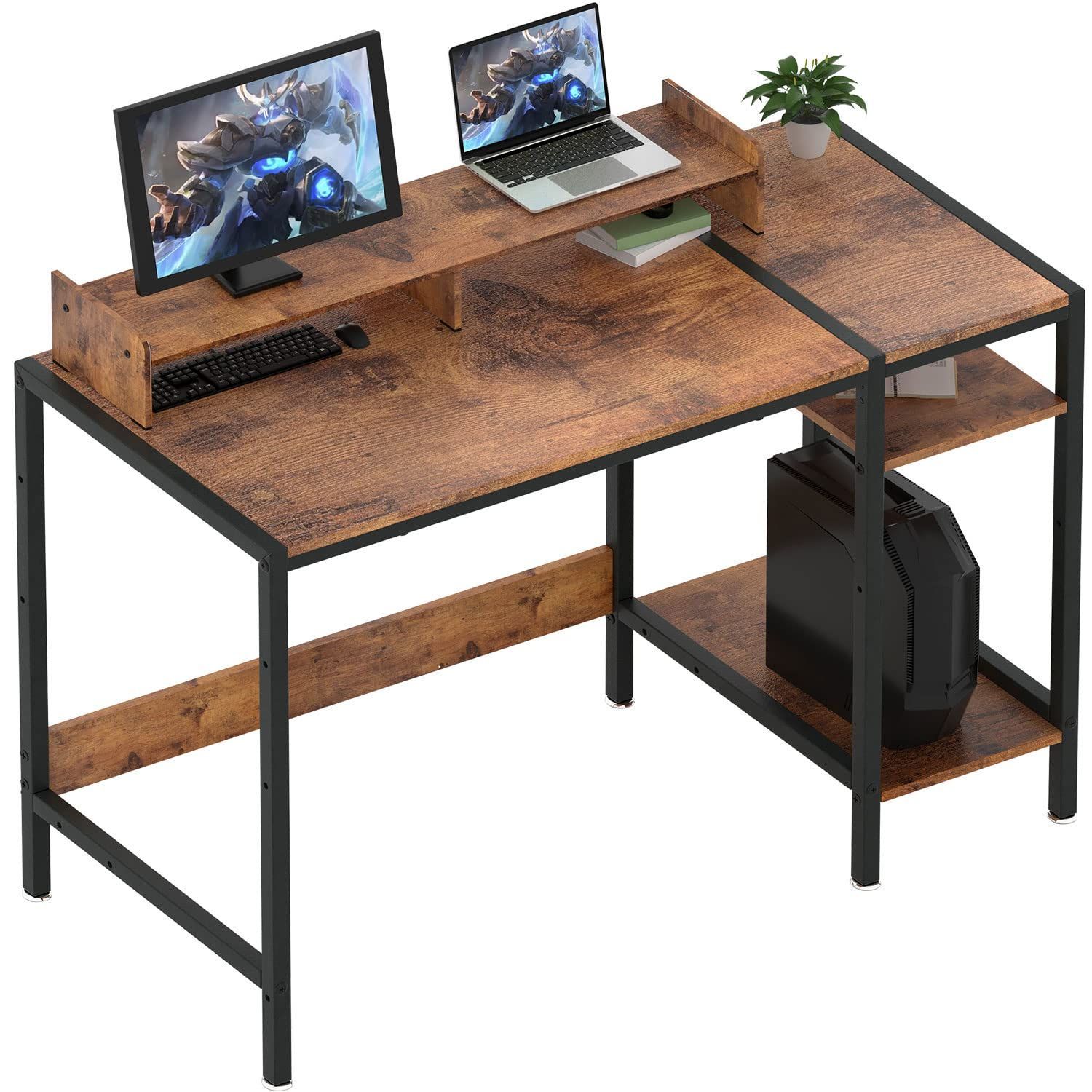 【人気商品】棚付 学習 オフィス 勉強机 pc 奥行46cm 幅108 ラック付き パソコンデスク ゲーミングデスク Jiandi